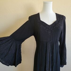 HolyClothing | Black Tie-Wast Bell Sleeve Renaissance Maxi Dress